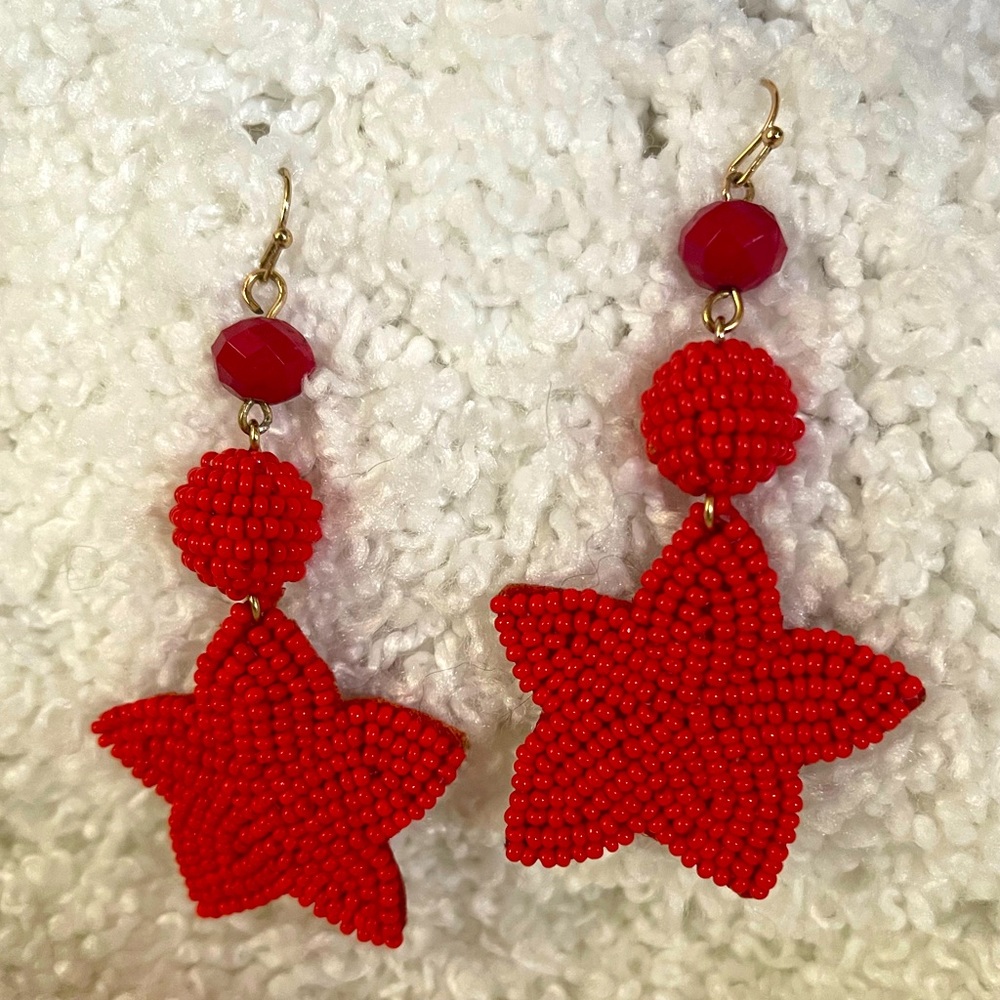 Beaded hanging star earrings.